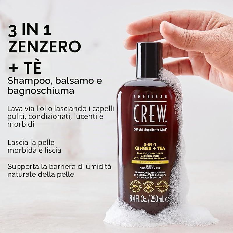– 3 in 1 zenzero e tè shampoo, balsamo & Body Wash, 250 ml, shampoo e gel doccia per uomini, prodotto per la pulizia quotidiana di corpo e capelli
