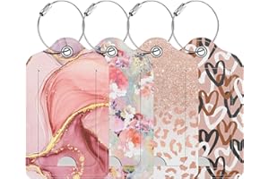 Hsxnam 4 Pack PU Leather Luggage Tags for Suitcase, Travel Cruise Luggage Tag with Privacy Flap, Name ID Label and Metal Loop for Women Men Baggage Handbag School Bag Backpack, Daisy Flowers