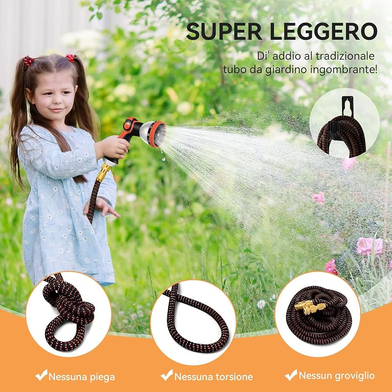 Tubo da Acqua Giardino Estensibile 15M/50FT, Pistola 10 Funzioni