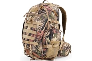 Glonerle Hunting Backpack, 900D Camo Waterproof Hunting Pack for Men, 35L Large Molle Hunting Day Pack with Rifle Bow Gun Holder, Rain Cover