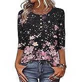 Zeagoo 3/4 Length Sleeve Women Tops Crew Neck Blouses Dressy Casual Summer T Shirts Loose Fit Business Work Clothes