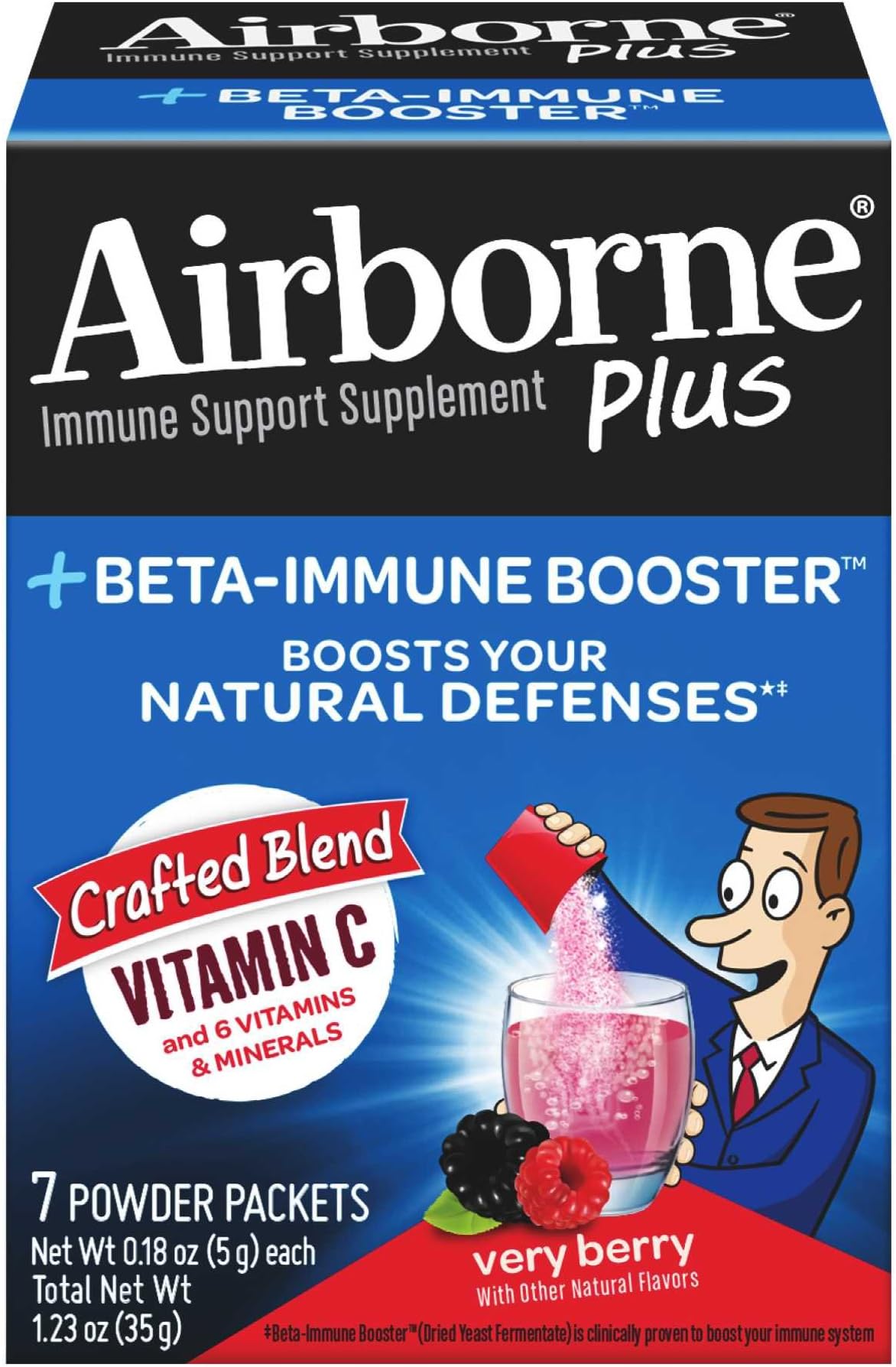 Airborne Plus Beta-Immune Booster Powder Packets, Very Berry, 7 Count (Pack of 3)