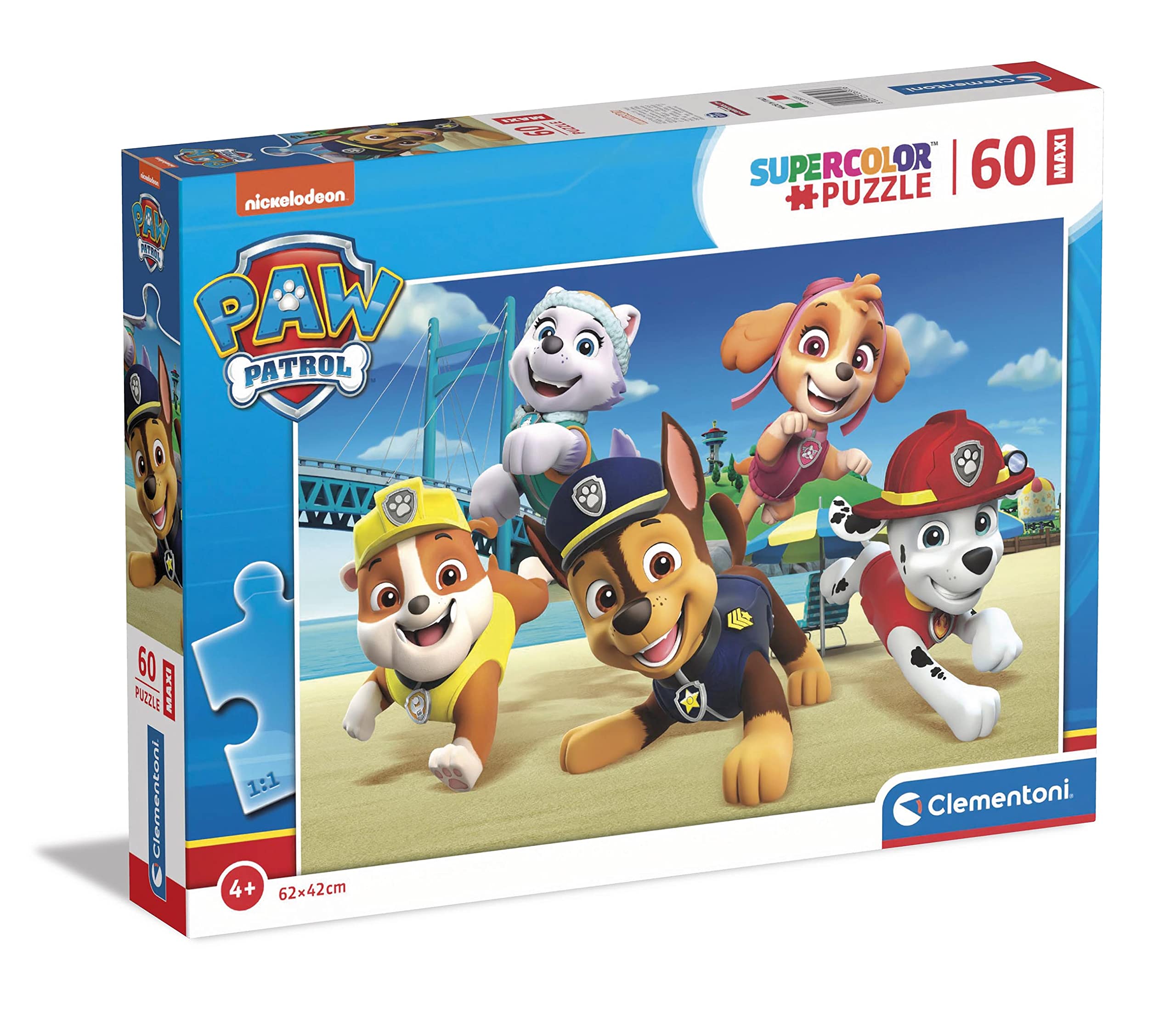 Clementoni - 26591 - Supercolor Puzzle - Paw Patrol - 60 Maxi Pieces, Jigsaw Puzzle For Kids Age 4, Puzzle Cartoon, Made In Italy