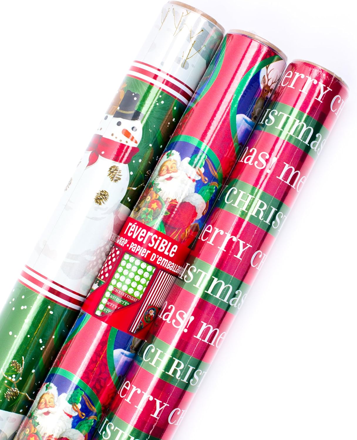Hallmark Reversible Christmas Wrapping Paper Bundle, Classic Foil (Pack of 3, 60 sq. ft. ttl.)