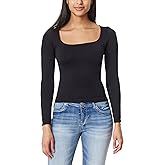 WallFlower Womens Ella Long Sleeve Seamless Jersey Square Neck Insta Smooth Top W/Shelf Bra
