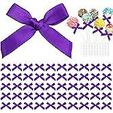 Lianxuia 50pcs Mini Purple Bows, Premade Satin Ribbon Bows, Vintage Bow Purple Birthday Decorations for Sewing, DIY Crafts, Coquette Themed Party, Wedding