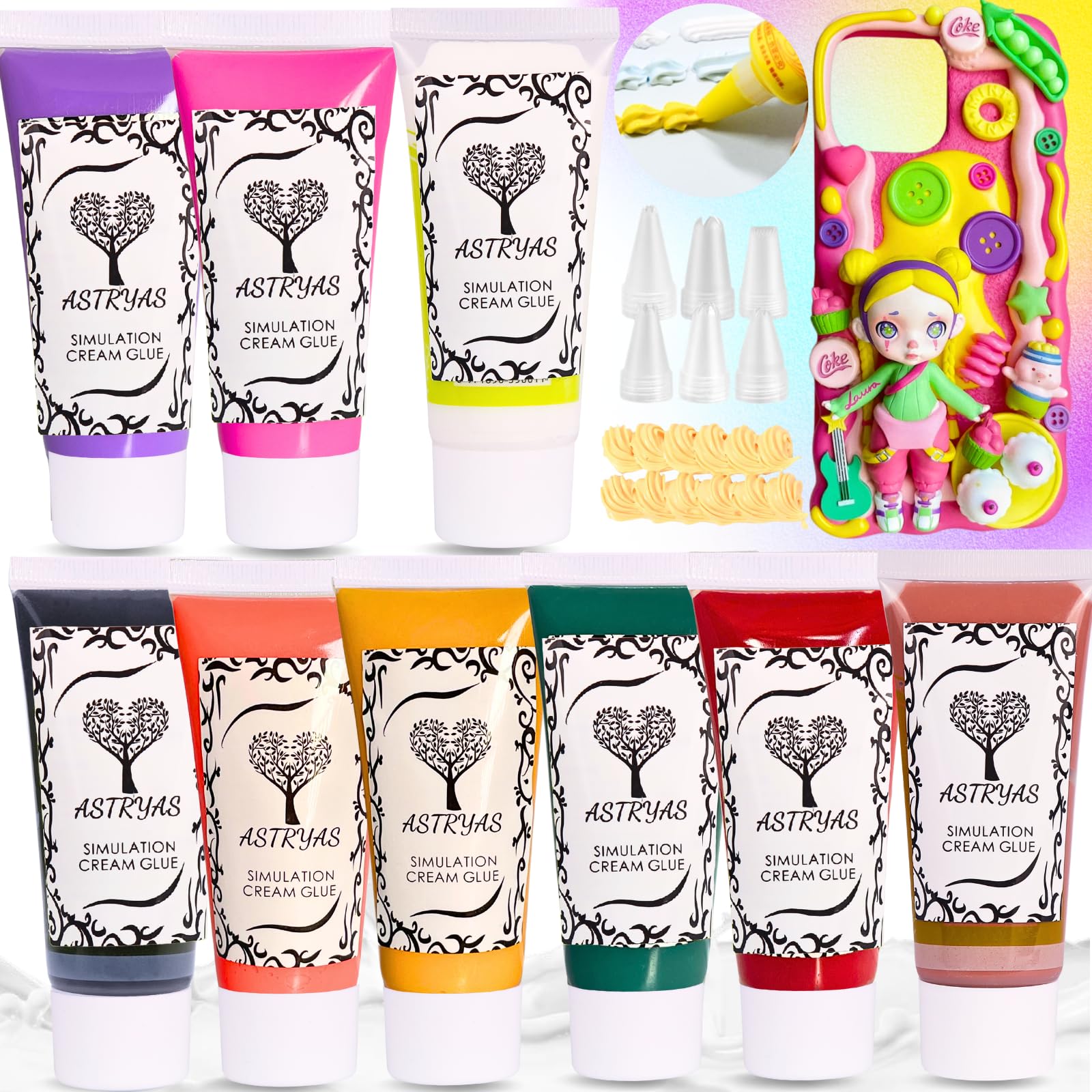 Photo 1 of ASTRYAS Deconden Fake Cream Glue 9 PCS Decoden Cream Glue Fall Crafts for DIY Decoration Silicone Cream Adhesive Set with Plastic Decorating Mouth for Halloween Fall Autumn DIY Crafts Handmade Craft
