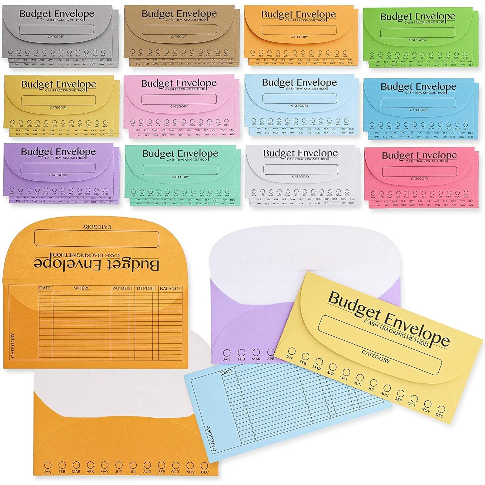 96 Pack Bulk Budget Envelopes for Cash System, Budgeting Tracker Binder, Money Saving Challenge, 12 Colors (6.5 x 3 in)