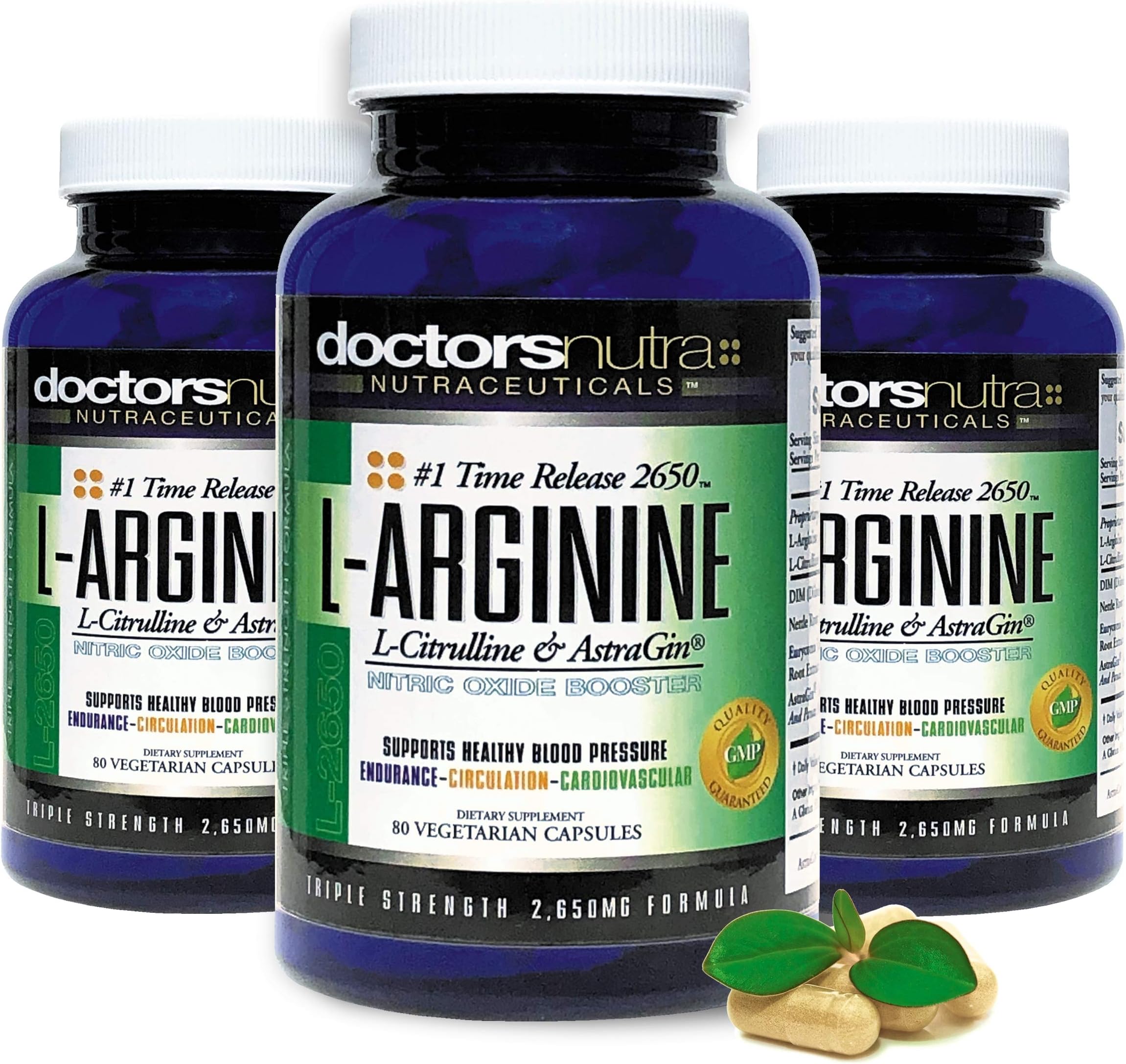 Doctors Nutra Nutraceuticals (Pack of 3) L-Arginine L-Citrulline Extra Strength Over 2,650 Milligrams Nitric Oxide Booster - Plus Astragin for Greater Absorption with Added DIM - 240 Capsules