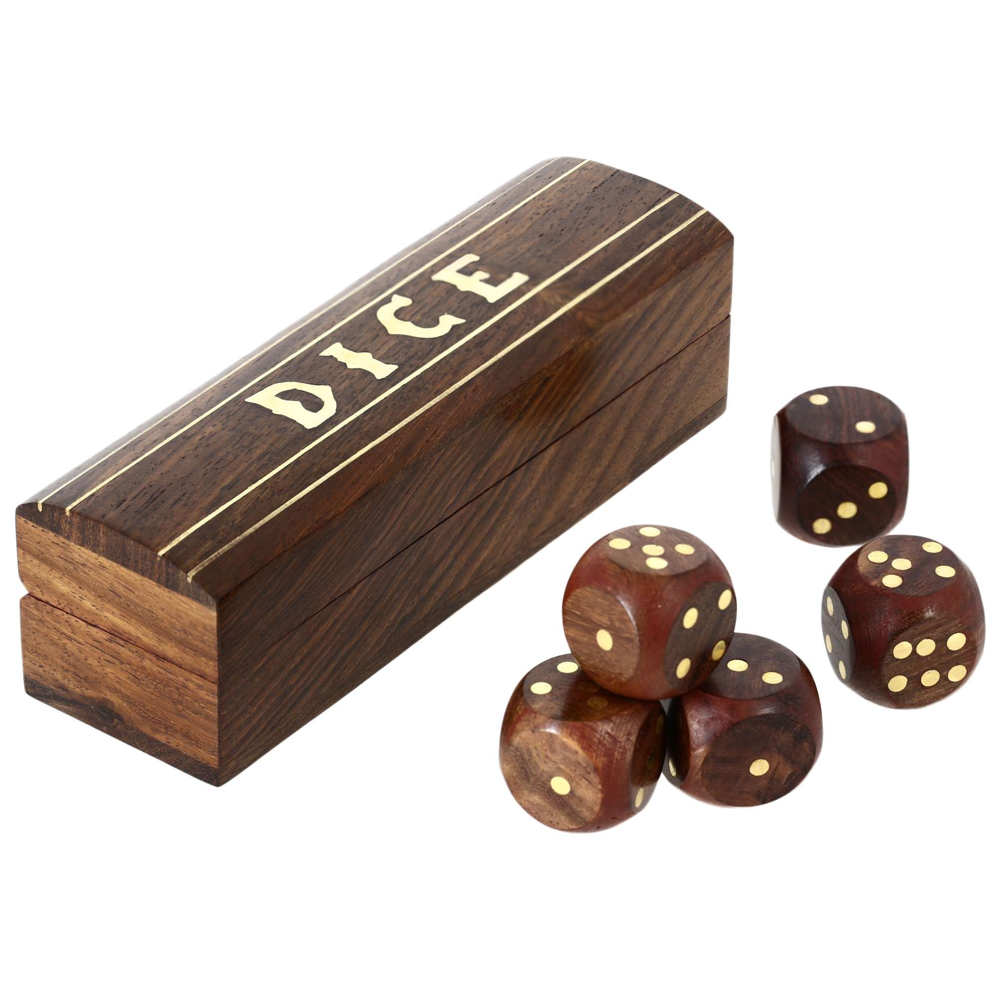 Buy Handmade Indian Wooden 5 Dice Game with Brass Inlay Wood Storage