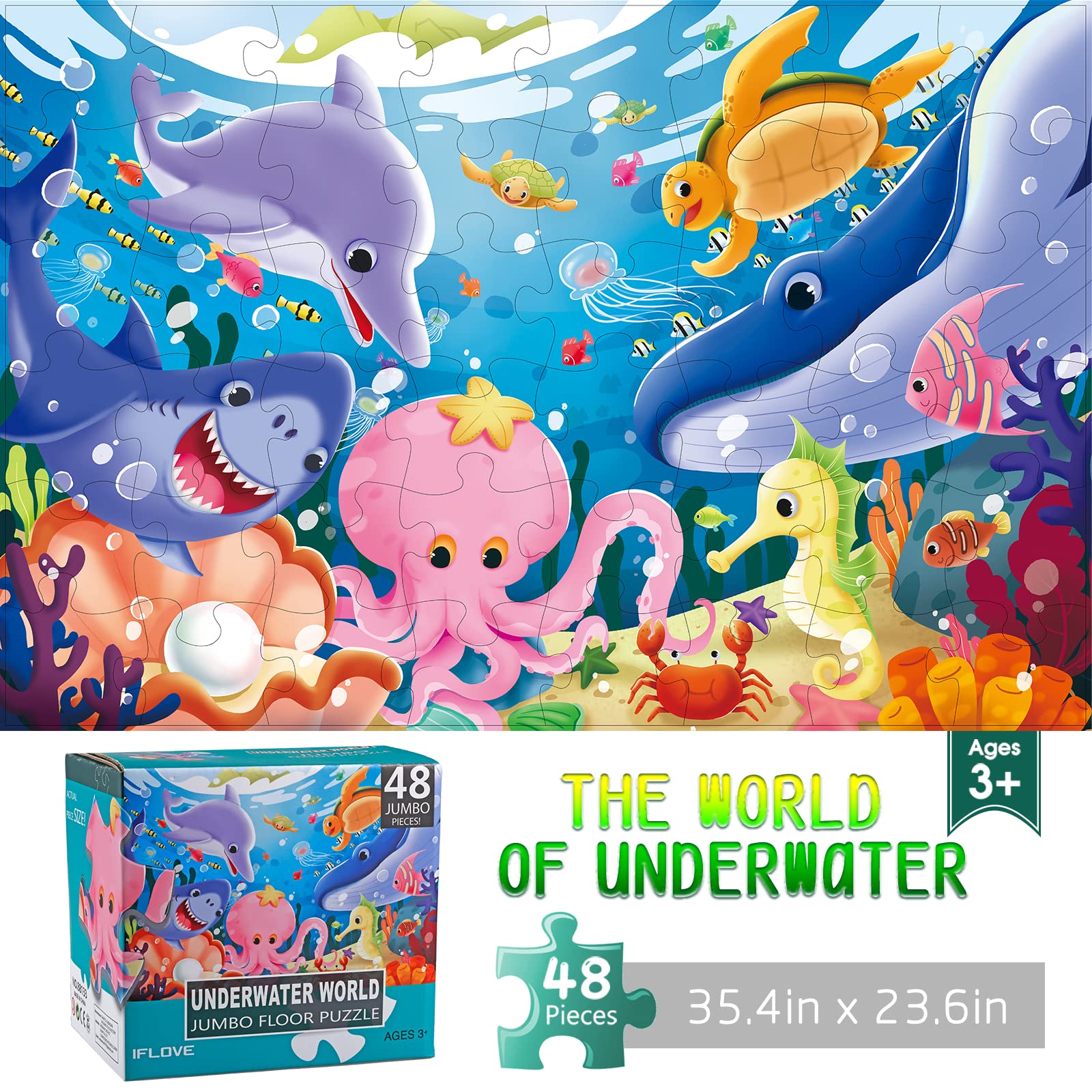 Photo 1 of Jumbo Floor Puzzle for Kids Underwater Jigsaw Large Puzzles 48 Piece for Toddler Children Learning Preschool Educational Intellectual Development Toys 3-5 4-8 Years Old Gift for Boys and Girls
