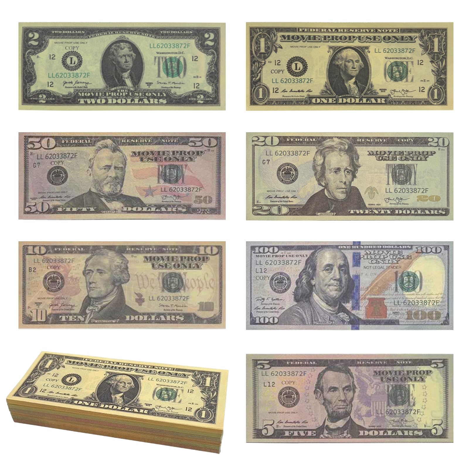 210 PCS Fake Money Set, 7 Denominations Prop Money Notes, Play Money for Board Games, Pranks, Party Decorations, Filming & Shop Display (1–100 Values, 15.5×6.5 cm)