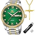 OLEVS Diamond Watches for Men,Business Dress Watch Waterproof Luminous,Male Golden Big Dial Luxury Casual Quartz Analog Watches with Day Date Calendar and Stainless Steel Band