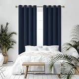 Deconovo Soft Solid Thermal Blackout Curtains Navy Blue 2 Panels 55x69 Eyelet view 4