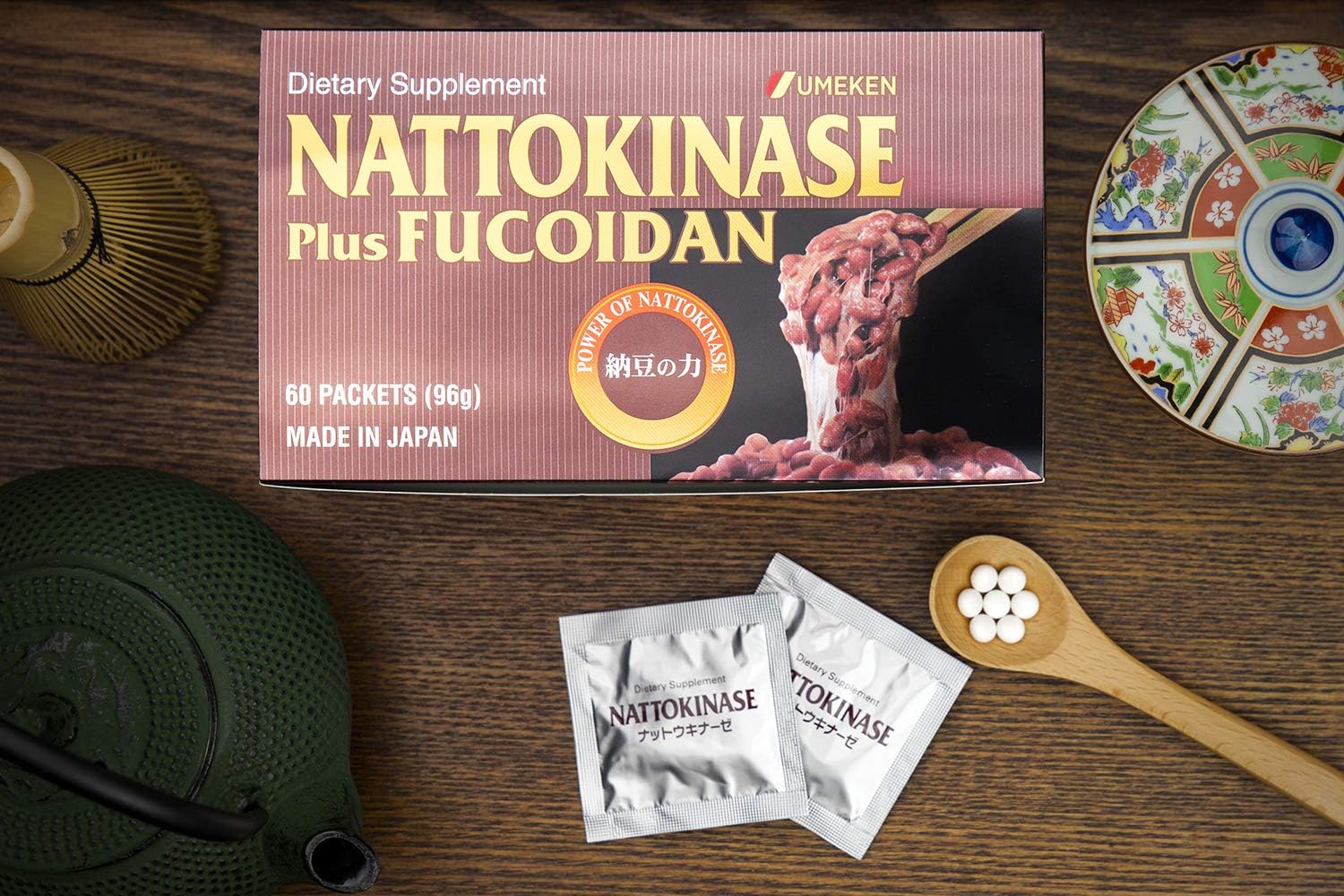 Umeken Nattokinase Plus Fucoidan, 2 Month Supply- 2500FU Natto, 87mg of Fucoidan. Packets, Ball Form. 60 Packets. Made in Japan.: Health & Personal Care