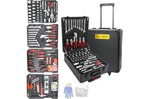Campfun 899PCS Tool Set, Household Tool Kit with Rolling Tool Box, Complete Tool Box Set Hand Tool Set with Tool Box, Mechanic Tool Set Rolling Tool Set for Home/Auto Repair Tool Set, Black