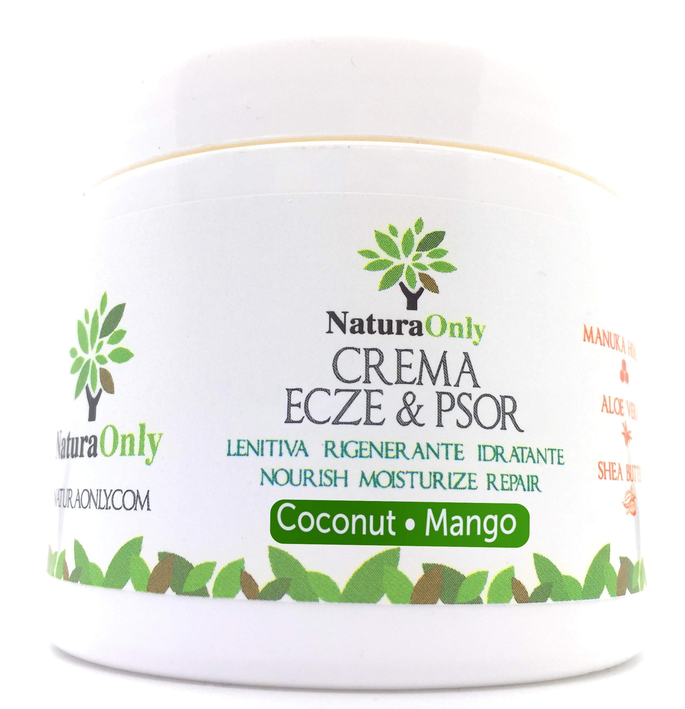 Natura Only-Mango and Coconut Eczema & Psoriasis Cream-natural and intensive cream with Manuka Honey, Aloe Vera. Treatment for dry, itchy, red and scaly skin. With natural scent of Mango and Coconut
