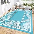 Bsmathom Waterproof Outdoor Rug 8'x10' Reversible Boho Plastic Straw Patio Deck Camping Rugs, Indoor Outdoor Portable RV Mat Clearance Carpet for Outside, Porch, Balcony, Backyard, Beach, Pool,Teal