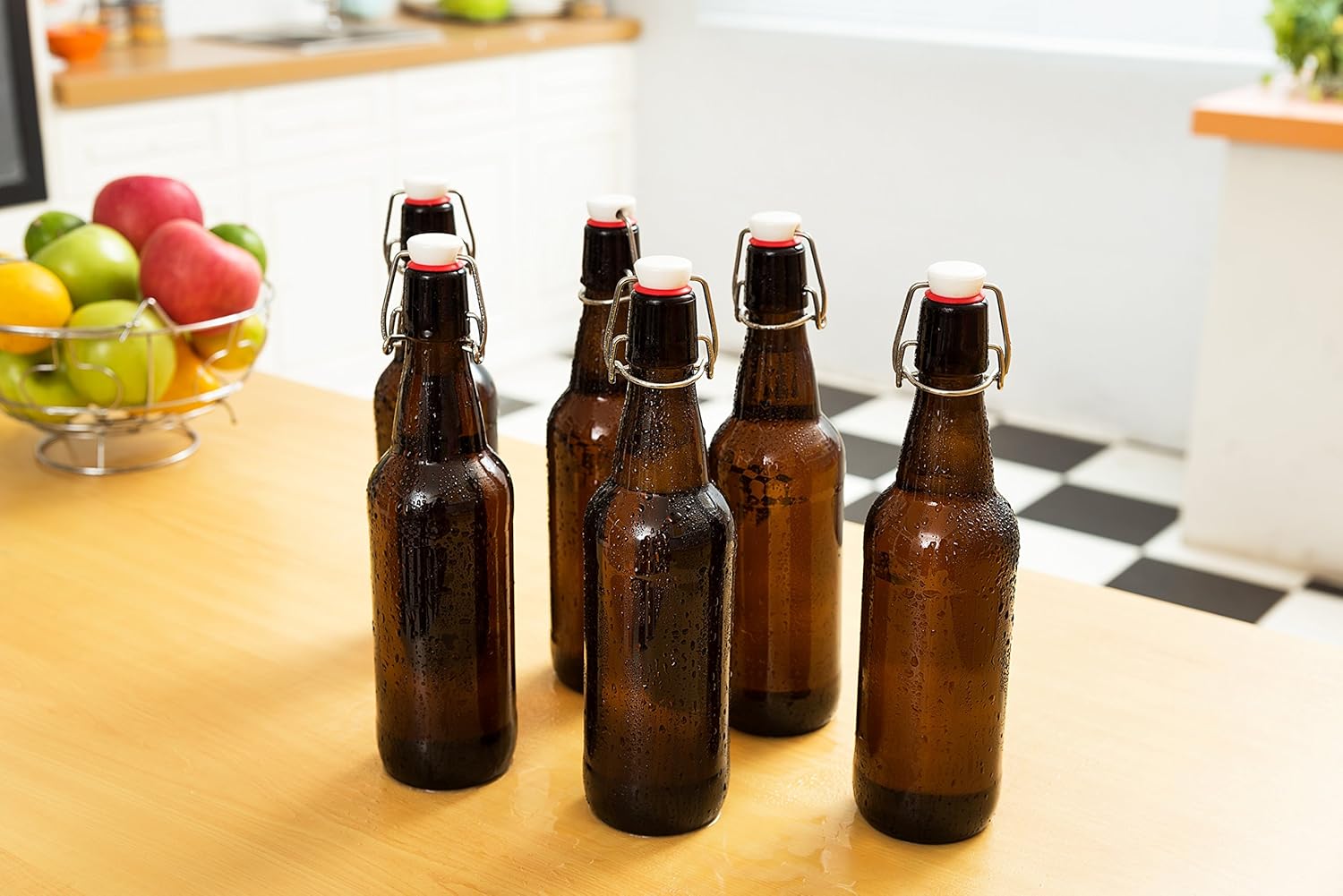 Swing Top Glass Bottles Flip Top Kombucha Kefir Beer Amber set of 6