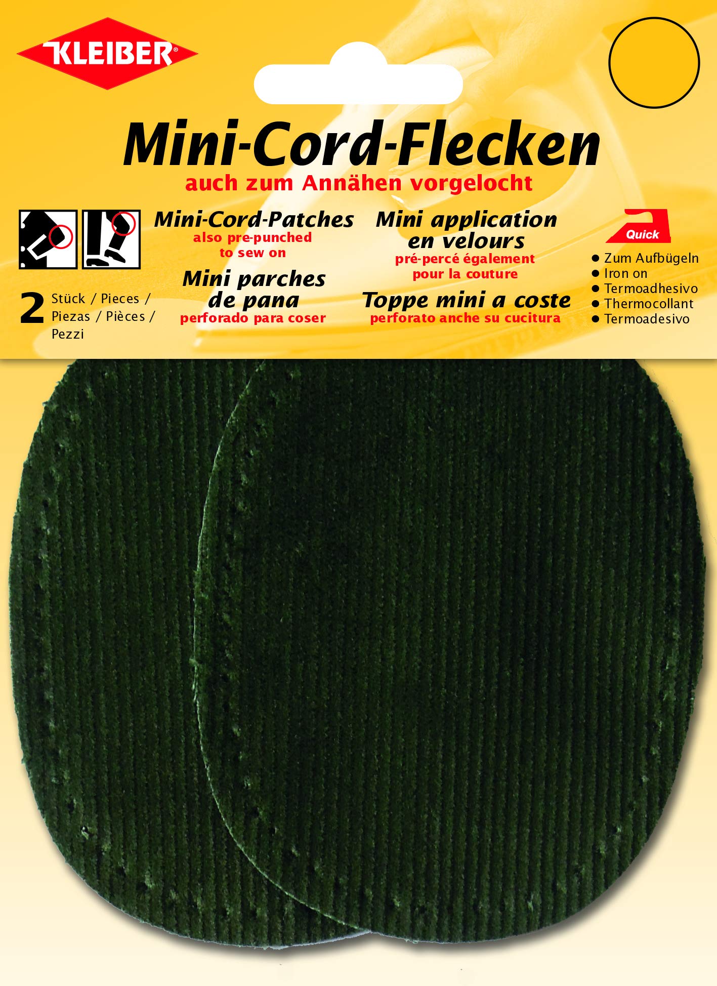 Kleiber Small Iron on/Sew on Oval Cord Arm/Knee Patches, Green