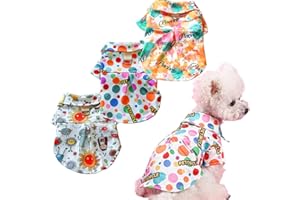 WIZ BBQT Dog Shirts for Small Dogs, 3PACK Girl Boy Dog Clothes with Leash Ring & Buttons, Small Puppy Tshirts with Sleeves Colorful Cartoon Pattern,Cute Kitten Clothes(M)