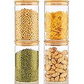 32oz - 4 Pack Glass Jars with Bamboo Lids, Glass Pantry Storage Containers with Airtight Lids, Round Air Tigh Food Storage Canisters for Cereal, Pasta, Flour, Sugar, Rice, Best for Kitchen Organizer