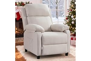 Korser Recliner Chair for Adults, Padded Deep Seat Reading Chair with Side Pockets, Small Recliners for Small Spaces, Adjustable Chair for Living Room, Bedroom, and RV (Linen)