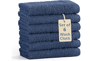 Casa Platino Washcloths Pack of 6 - Spa & Salon Quality - 100% Ring Spun Cotton Face Cloths - Soft & Ultra Absorbent Wash Cloth Set for Body, Beauty, Home, Gym - Fingertip Towels - 13"x13", Navy Blue
