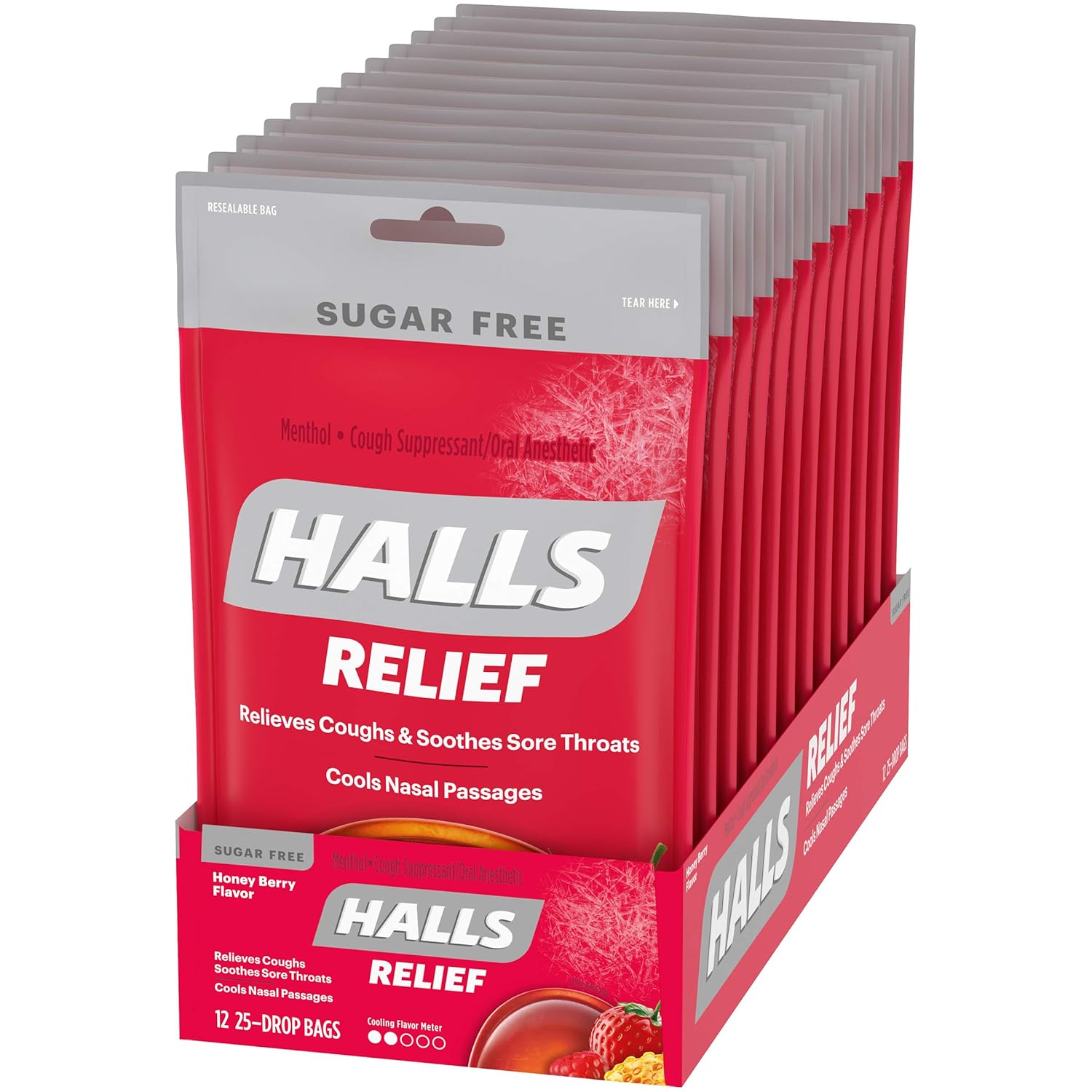 HALLS Relief Sugar Free Honey Berry Flavor Cough Drops, 12 Bags (300 Total Drops) : Hard Candy : Grocery & Gourmet Food