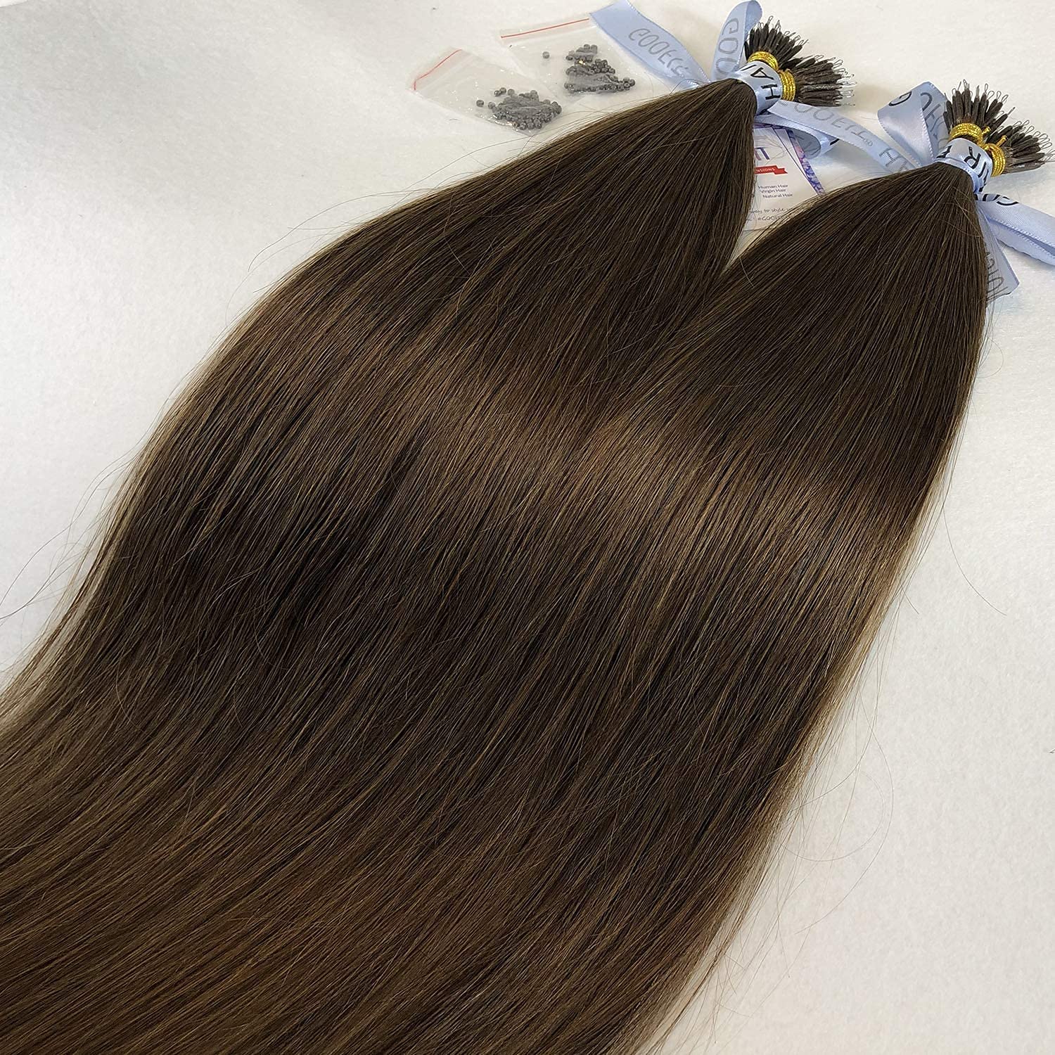 GOOFIT Nano Tip Hair Extensions Nano Beads Human Hair Remy Hair Nano Ring - 1g/s, 50s/pack - (16" #04 Medium Brown)