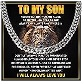 Xukaenus To My Son Necklace From Dad, Son Gift From Mom, Graduation Christmas Birthday Gifts For Him, Mother And Sons Necklace Cuban Chain, Father Sons Gift With Massage Card And Box