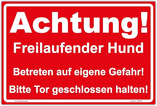 Schild"Achtung! Freilaufender Hund" Hinweisschild 300x200 mm rot