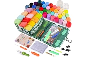 JNENERY Needle Felting Kit, 42 Colors Wool Roving Starter Kit, Needle Felting Starter Kits, Needle Felting Wool with Felt Tools, Instructions, Green Storage Bag for Felted Animal