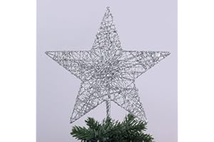 Christmas Tree Topper, hogardeck Sliver 5-Pointed Star Tree Topper for Christmas Decor, Tree Toppers for Christmas Tree Decorations for Indoor Home
