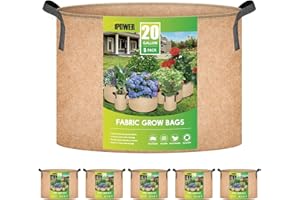 iPower 20 Gallon 5 Pack Grow Bags Nonwoven Fabric Pots Aeration Container with Strap Handles for Garden and Planting, 5-Pack Tan, 20 Gallon 20 Gallon