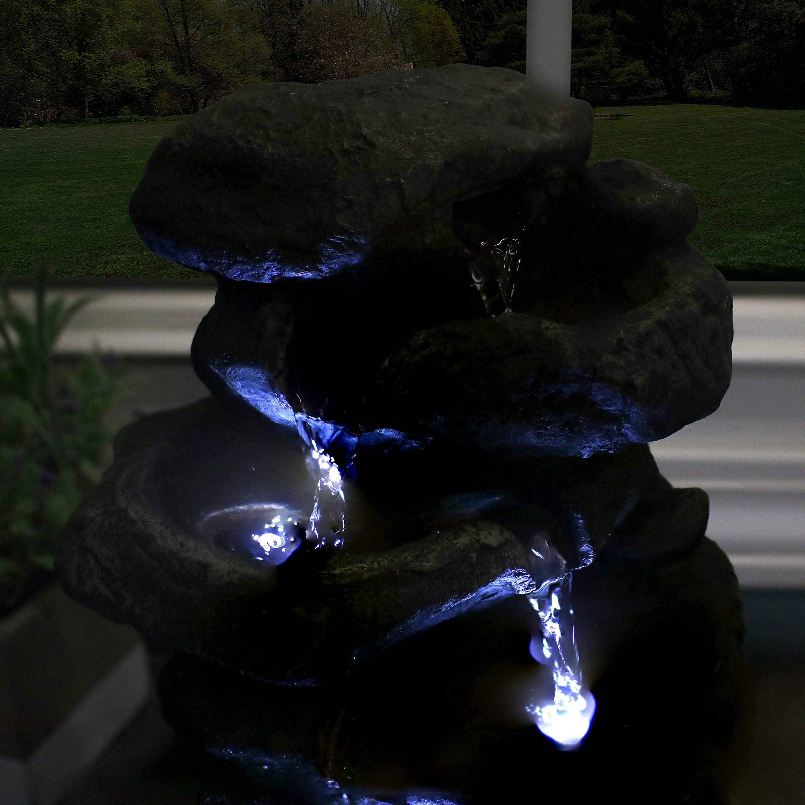 Sunnydaze Tabletop Water Fountain with LED Lights Stacked Rocks