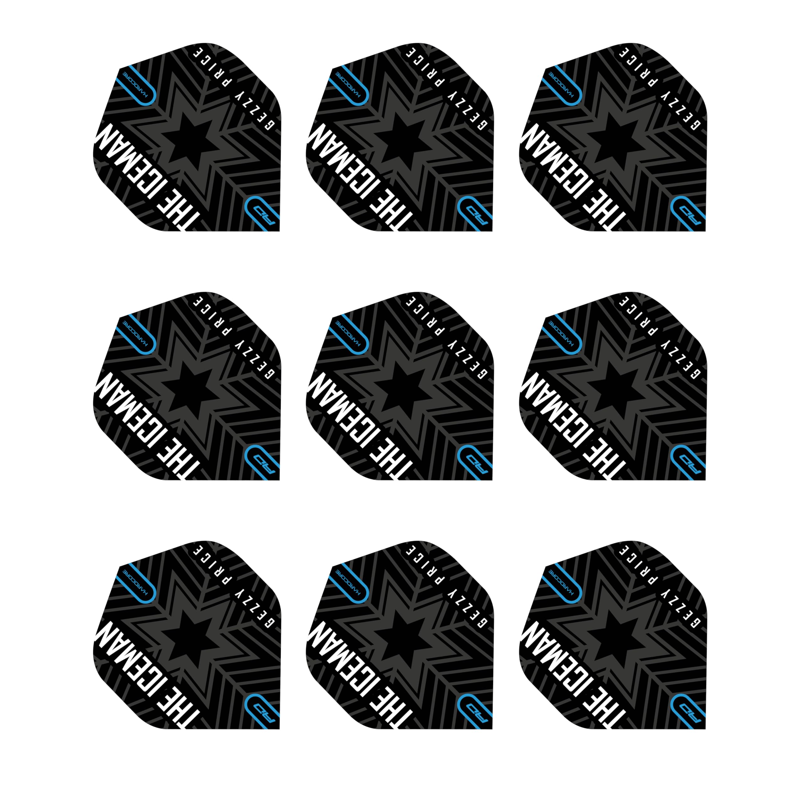 Hardcore Gerwyn Price Iceman - Black & Grey Snowflake Logo Flights (3 sets per pack)
