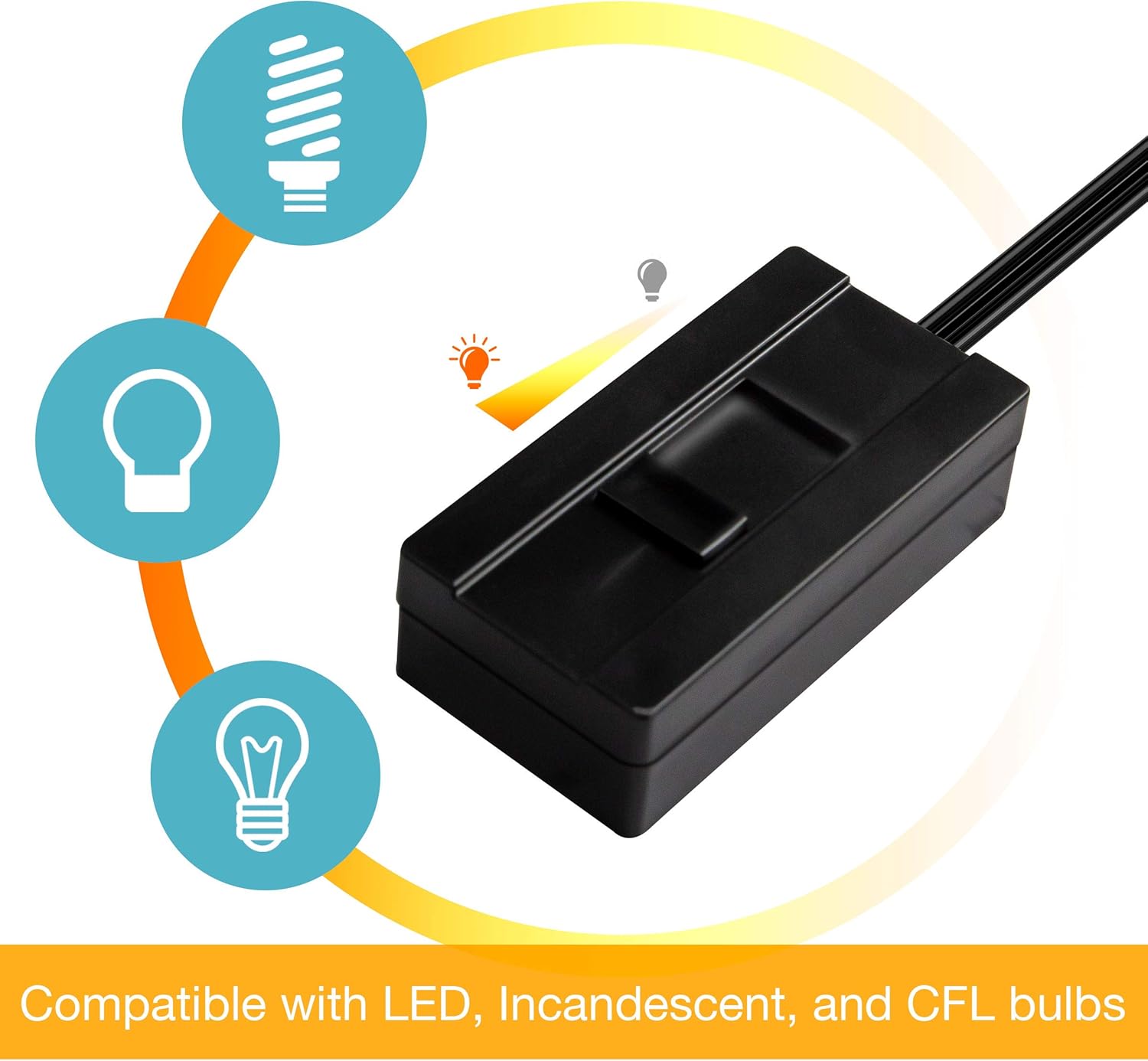 TOPGREENER Table-Top Plug in Dimmer for Table or Floor Lamps, Slide Control, works with Incandescent and Dimmable LED 360 Watt Bulbs Off at lowest dim, 6ft Cord, 120V 60Hz, TGTTDL300-W, White - - 