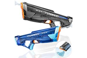 Funwee 2 Pack Electric Water Gun for Adults Kid, Powerful Automatic Squirt Gun, High Powered Shooting 100+ Times, Long Range Auto Water Blaster, Pool Outdoor Water Toy(Transparent Black+Blue)