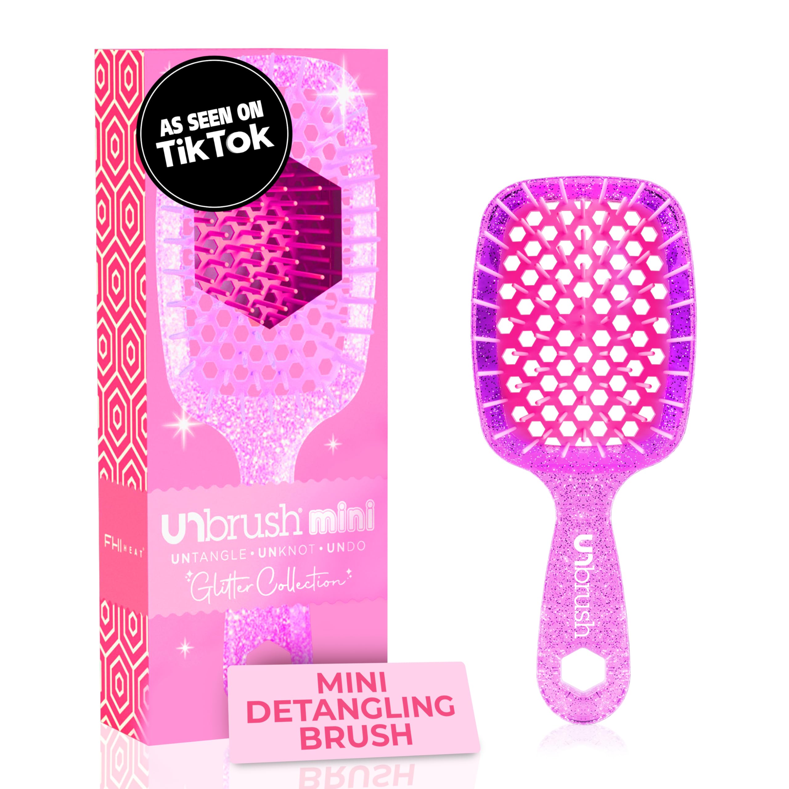 Photo 1 of FHI Heat UNbrush Mini Detangler Brush for Pain-Free Brushing on All Wet or Dry Hair Types — Durable Duoflex Anti-Static Bristles, Lightweight Handle, Vented Mini Hair Brush, Rose Quartz Pink