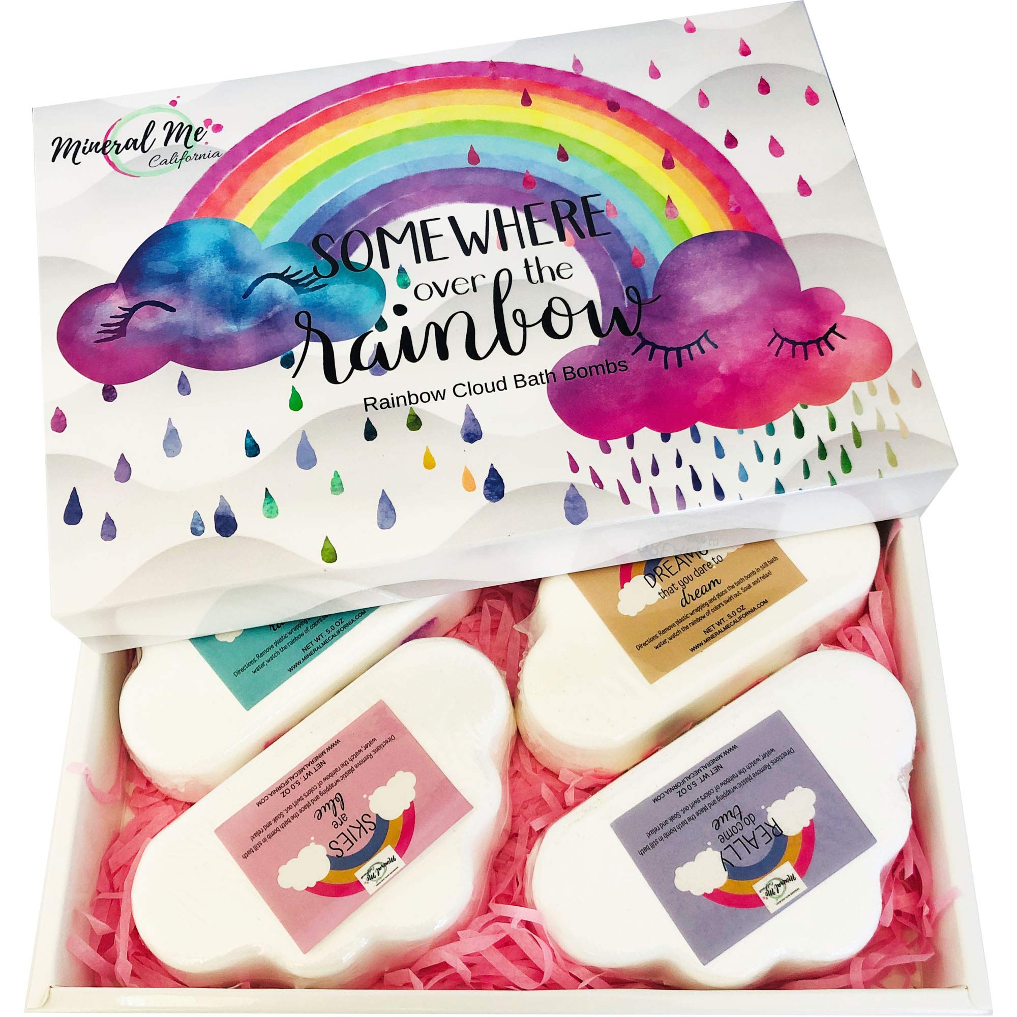 Rainbow Bath Bombs for Kids- Natural and Organic Bubble Bath Bombs w/Moisturizing Shea Butter and Natural Oils, 4 Large Unicorn Cloud Bath Bombs for Girls, Boys, Women, Birthday Gift for Her