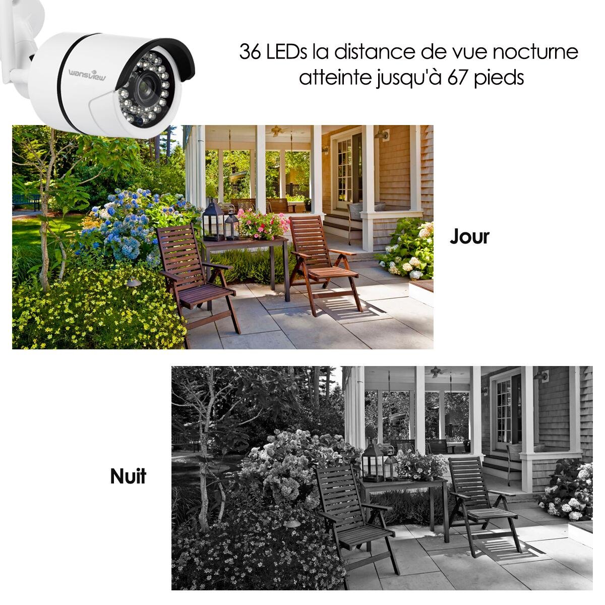 Wansview Caméra IP Surveillance, Caméra IP Extérieur 720P Wifi Caméra Sécurité IP66 Etanche avec Vision Nocturne W3 (Blanche)