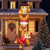 AerWo 12 FT Christmas Inflatables Gingerbread Christmas Decorations Outdoor | Climbing Triple Gingerbread Inflatable, Giant Christmas Blow Ups with Powerful Blower, LEDs for Yard, Roof, Tree, Tearproof