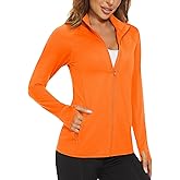 MAGCOMSEN Women's UPF 50+ Lightweight Athletic Jacket Sun Protection Full Zip Long Sleeve Shirts Hiking Outdoor Pockets