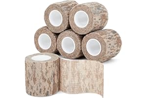 Treaful Camo Wraps Tape 6 Rolls, 1/2/3/4in x 14.8ft Self-Adhesive Camo form Bandage for Outdoor Sport Camping, Stretch Strip for Sticks Camera Flashlight Bicycle Ball Ice Hockey Bat Rackets Skateboard