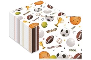 50PCS All Star Sports Themed Party Paper Napkins, 6.5" Disposable Baseball Football Soccer Basketball Volleyball Luncheon Nap