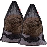 DuomiW 2 Pack Mesh Laundry Bags 24 x 36 Inches Drawstring Bag Black | Tear-Resistant Wash Sack, Breathable Design, Handles, Machine Washable, Hamper Liner, Dorm, Travel