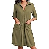 Ekouaer Zipper Robes for Women Waffle Knit Bathrobes Short Lightweight Knee Length Loungewear with Pockets S-XXL