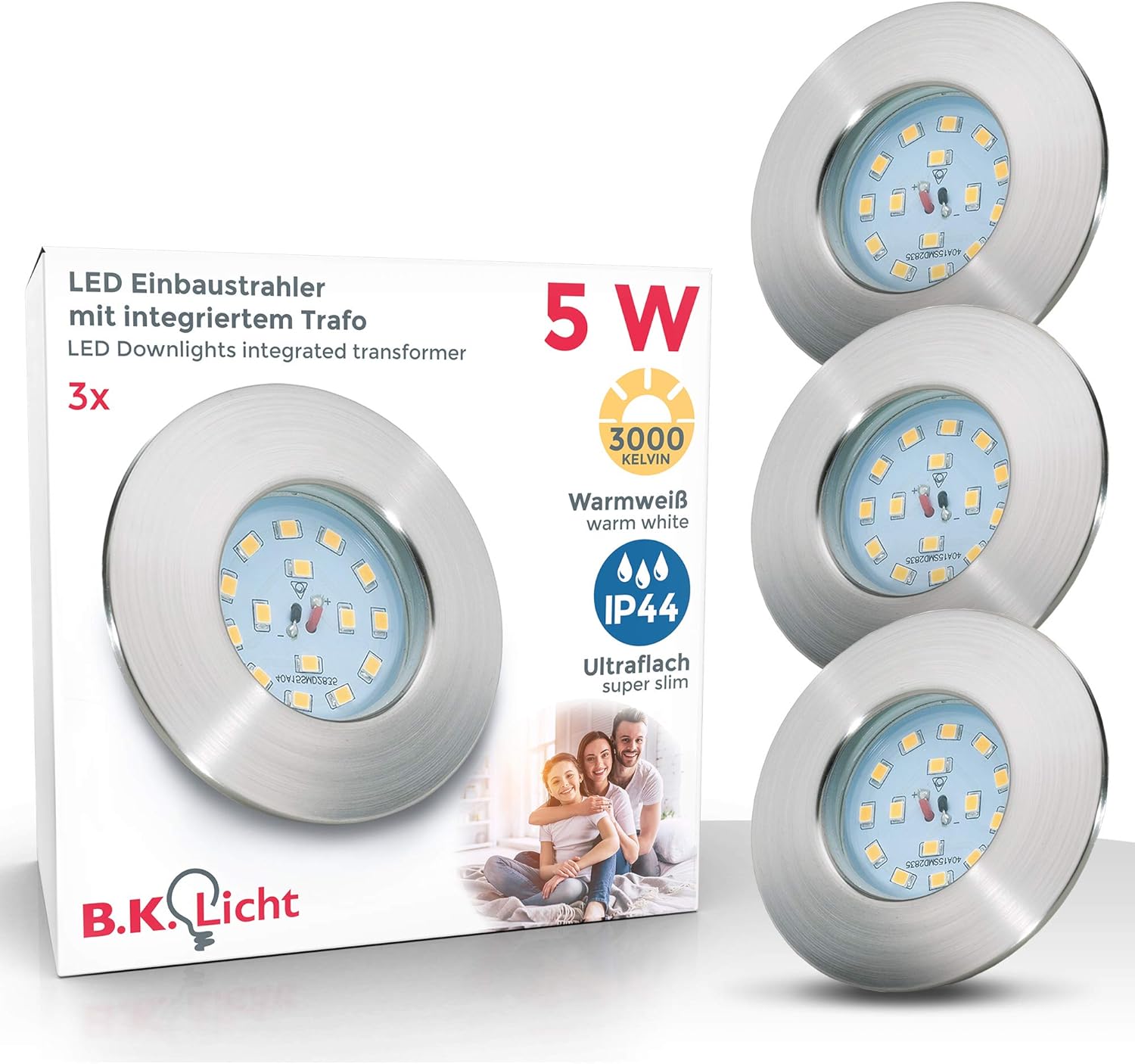B.K.Licht Set of 3 LED IP44 Rated Recessed Bathroom Spotlights with
