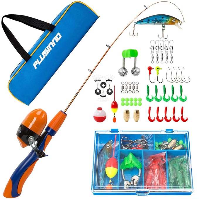 PLUSINNO Kids Fishing Pole,Portable Telescopic Fishing Rod and Reel